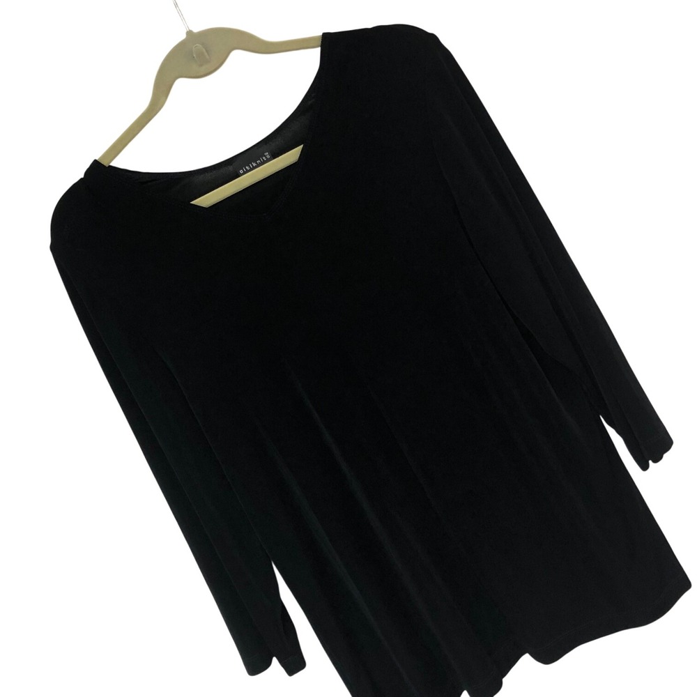 Citiknits Black Slinky Knit V-Neck 3/4 Slv Top Womens M Casual Office Minimalist